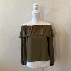 Olive Green Off The Shoulder Ruffle Top
